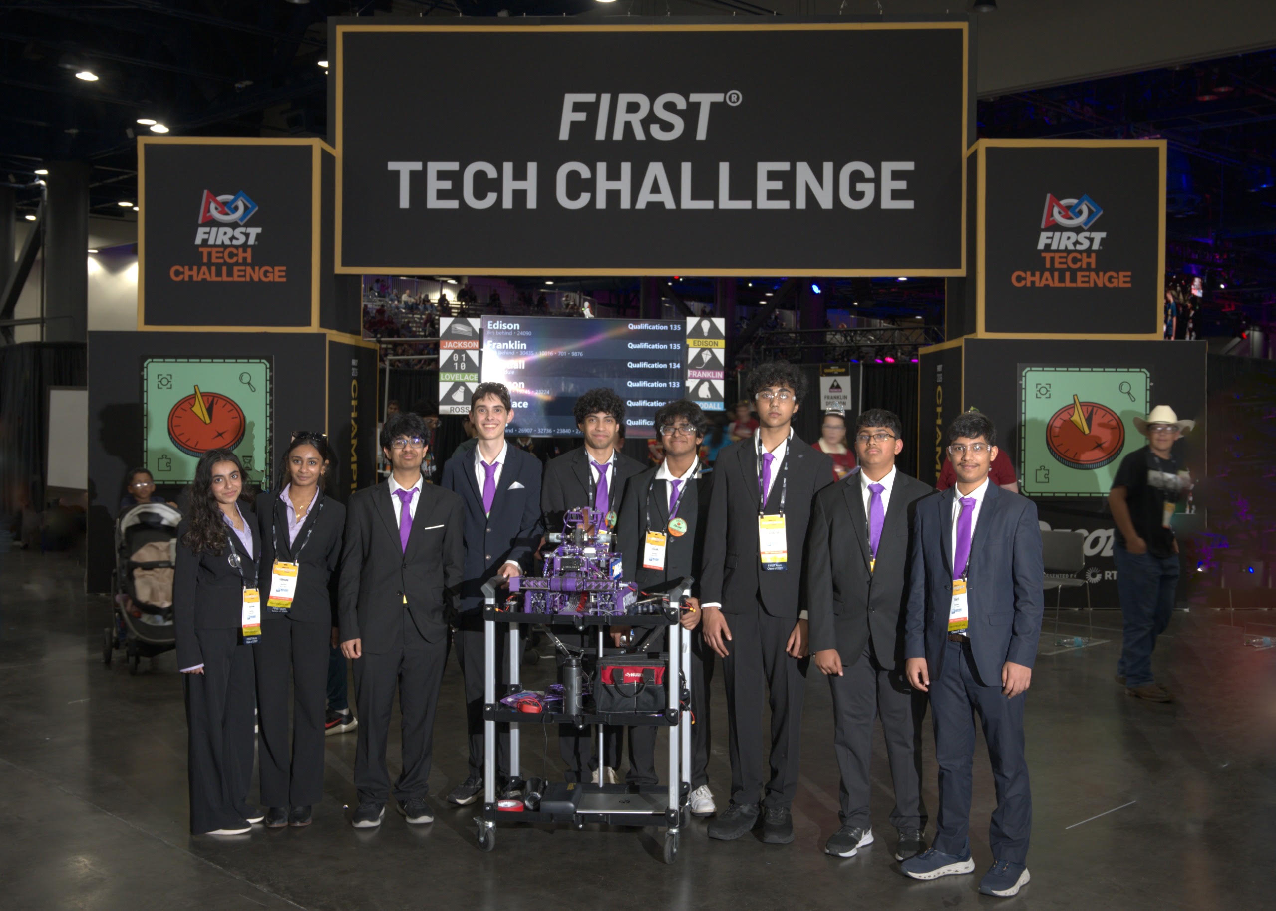 The BeaverBots team standing with their robot at a FIRST Tech Challenge event